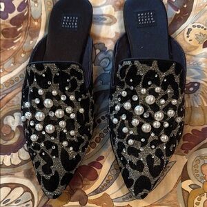 White House Black Market Women's Black Embellished Mules